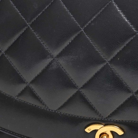CHANEL Lambskin Diana Flap Matelasse Coco Mark Chain Shoulder Bag Black Women's - Picture 9 of 10